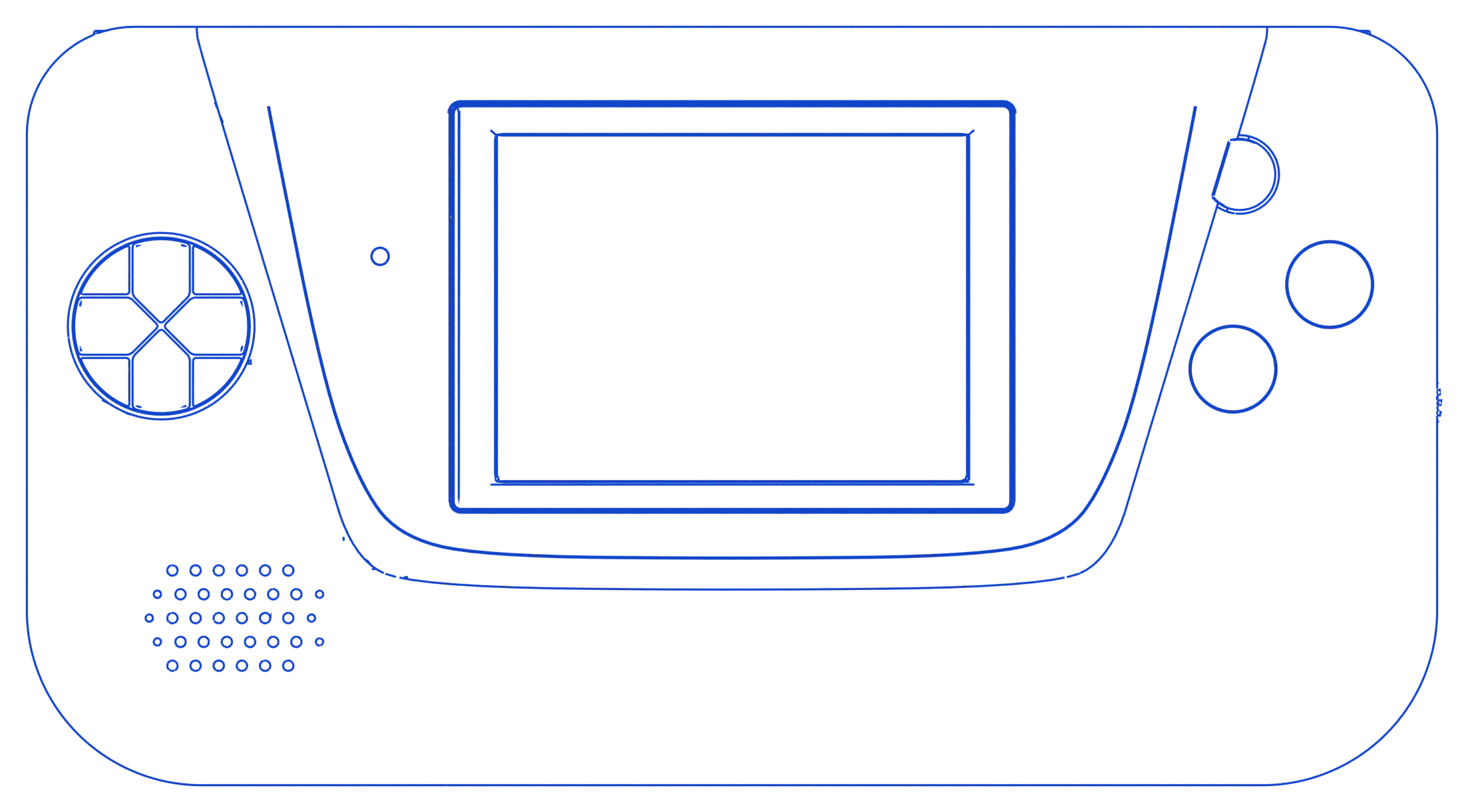 The Game Gear, front view, with the controls numbered 1 to 6