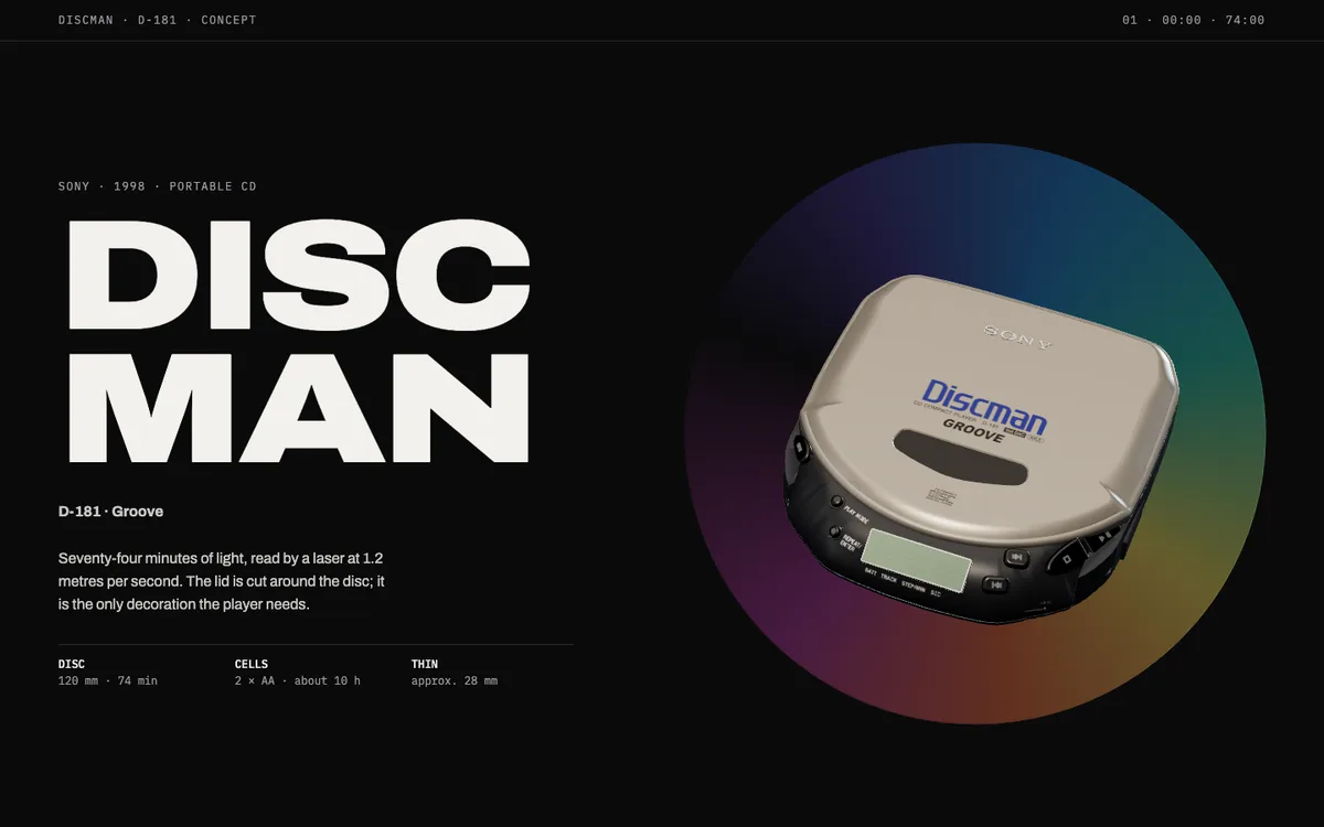 Discman D-181 concept page, opening poster